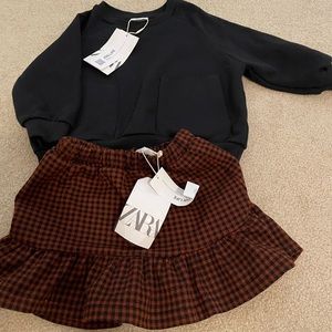 New with tag Zara outfit, cute oversized top and plaid skirt